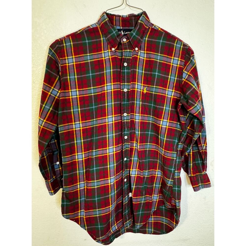 Ralph‎ Lauren Classic Fit Plaid Flannel Button Down Shirt Pony Logo Maroon Multi